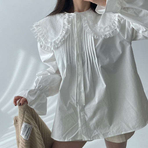 Oil collar ruffled shirt