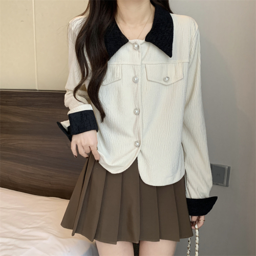 Actual shot of new Korean style autumn and winter retro corduroy all-match short jacket tops for women