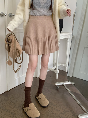 Real shot of 5-color loose and versatile pleated knitted skirt