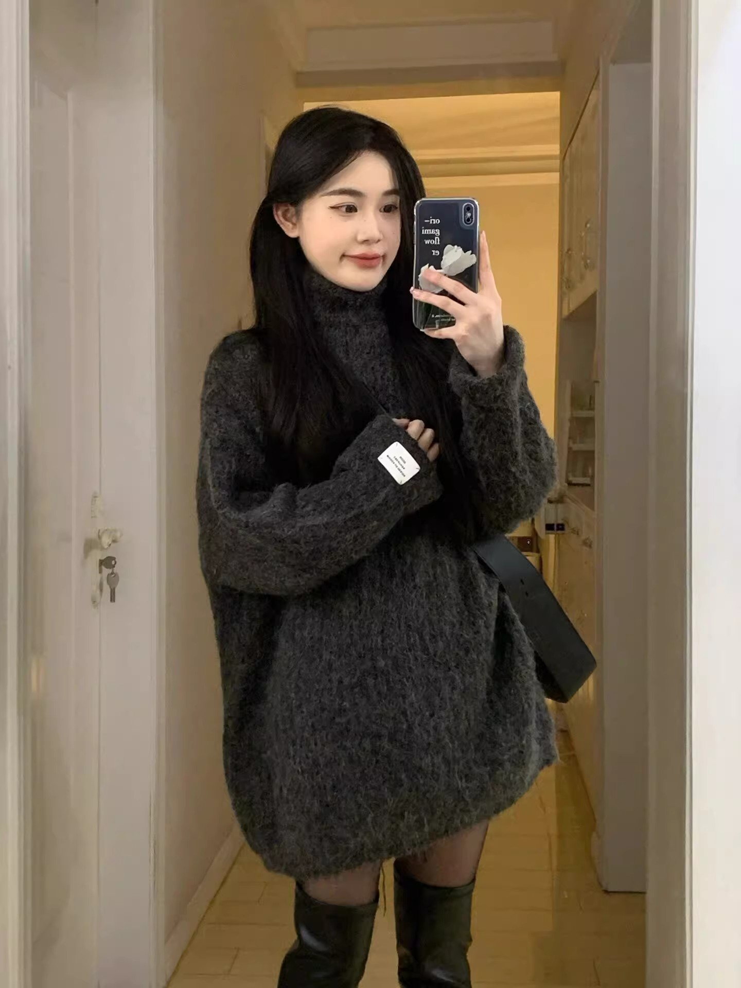 Korean style lazy style soft and waxy high collar mid-length sweater for women in autumn and winter, small and high-end versatile loose top