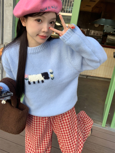 Actual shot of Korean chic simple and cute lamb candy color warm sweater