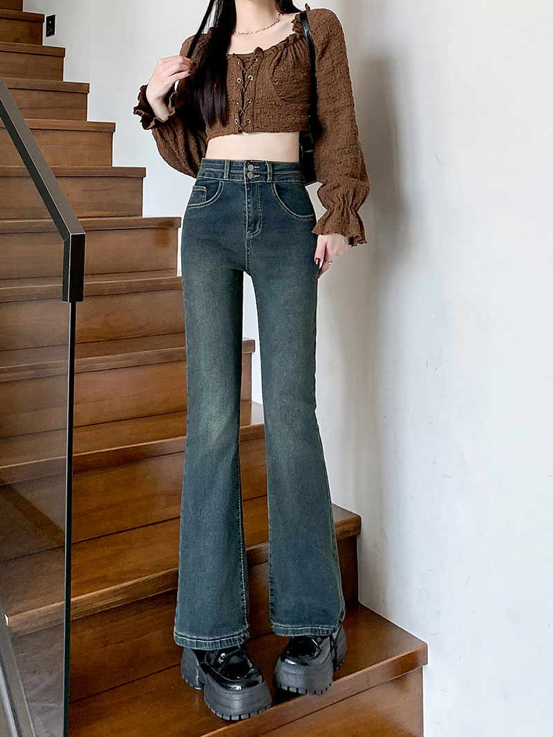 Actual shot ~ women's new style bootcut jeans, American retro high-waisted, slim fit and flared jeans
