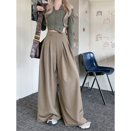 Actual shot of 2024 new loose design suit pants, casual pants, women's wide-leg pants, high-waisted drapey floor-length pants