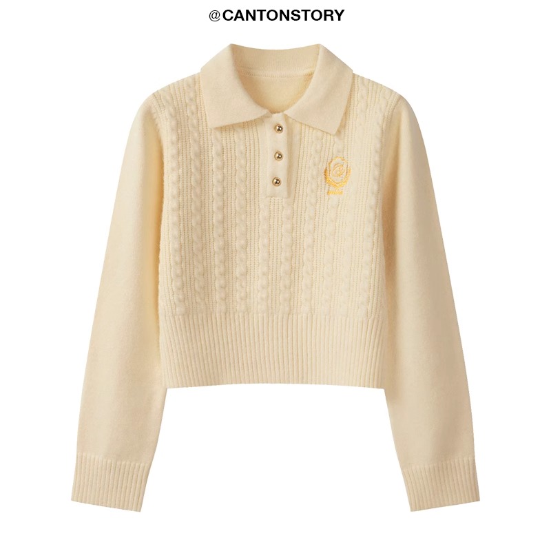 Yangcheng Story design college style twist polo collar sweater for women winter new slim fashion top