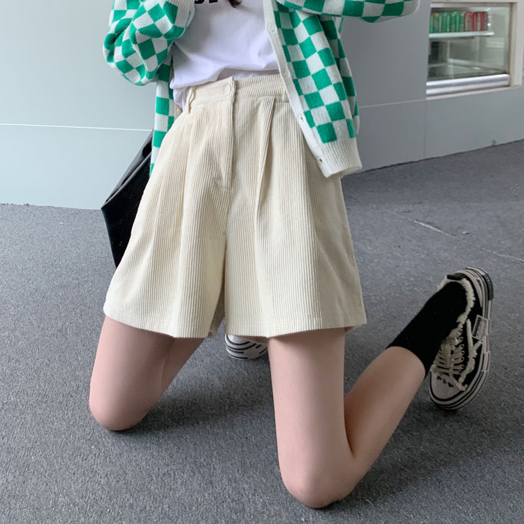 Actual shot ~ 2024 new Korean style corduroy wide-leg pants, elastic waist design casual shorts for women