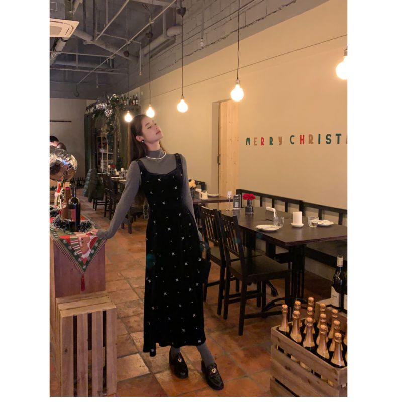 江南新款高級感氣質甜美輕熟吊帶裙套裝女秋冬二件套