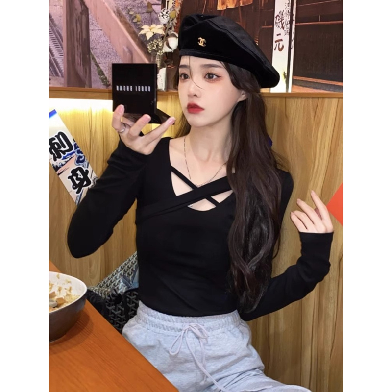 Official Photo High Elastic Ribbed German Velvet 2024 Spring New Style Bottoming Shirt Slim Fit Long Sleeve T-Shirt Top