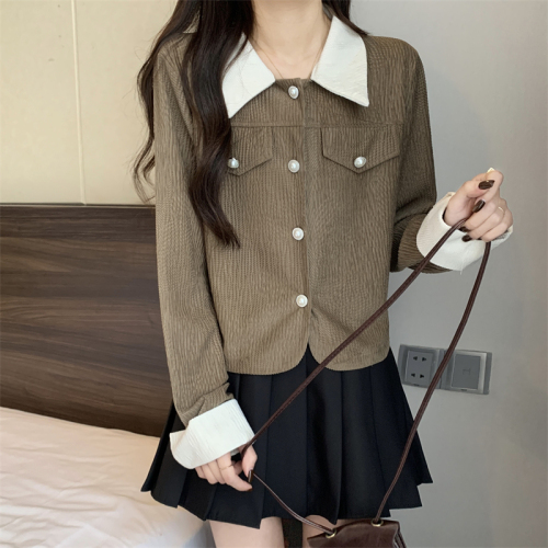 Actual shot of new Korean style autumn and winter retro corduroy all-match short jacket tops for women