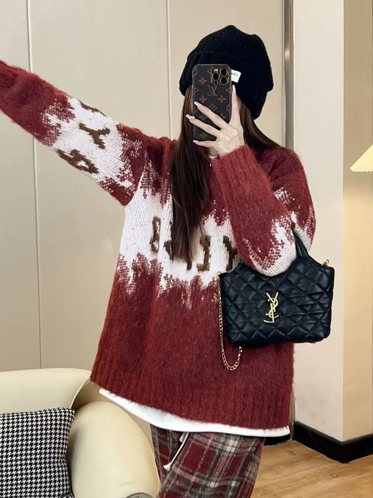 2024龍年新年衣服紅色毛衣女秋冬新款寬鬆慵懶內搭打底針織衫上衣