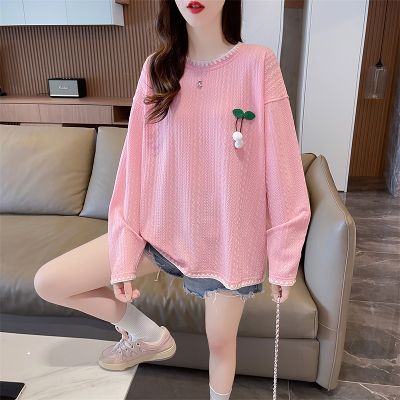 實拍泡花大碼女裝春秋薄長袖衛衣女韓版寬鬆顯瘦拼接上衣網紅