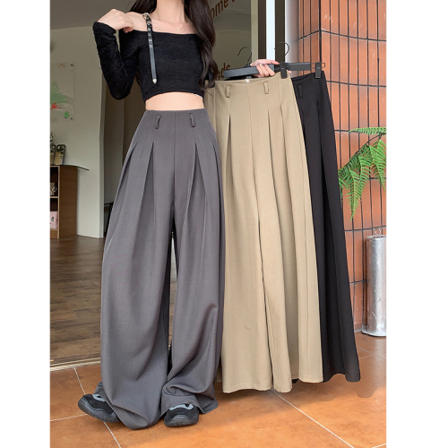 Actual shot of 2024 new loose design suit pants, casual pants, women's wide-leg pants, high-waisted drapey floor-length pants