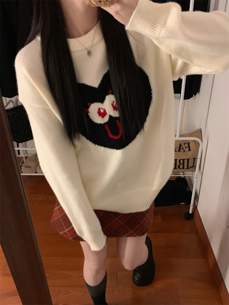 實拍 新款韓版寬鬆圓領愛心可愛笑臉毛衣