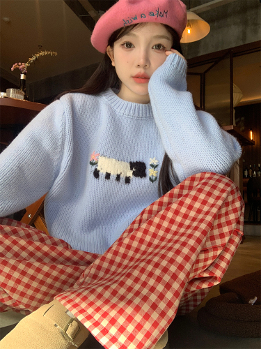 Actual shot of Korean chic simple and cute lamb candy color warm sweater