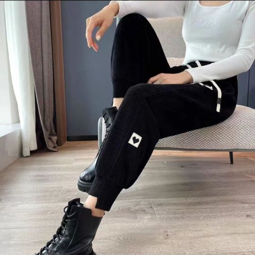 Chenille pants for women in autumn and winter new style velvet thickened sports pants for outer wear slimming high-waisted harem pants for women