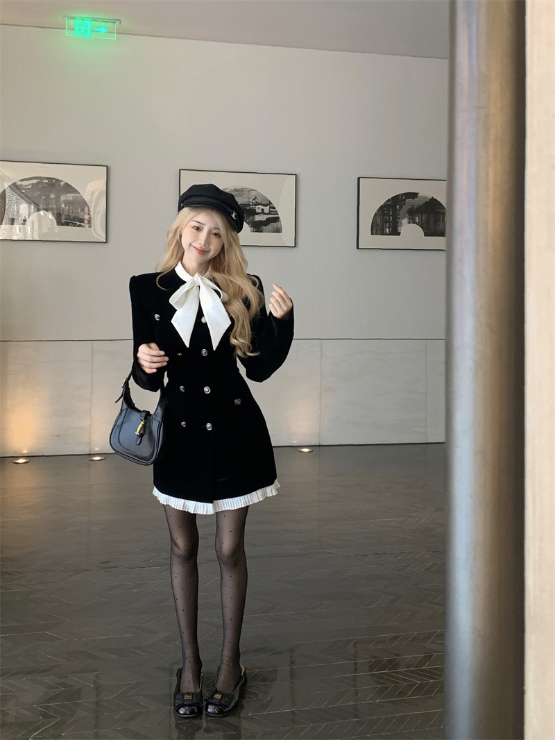 實拍千金風黑色絲絨女法式高級感連衣裙