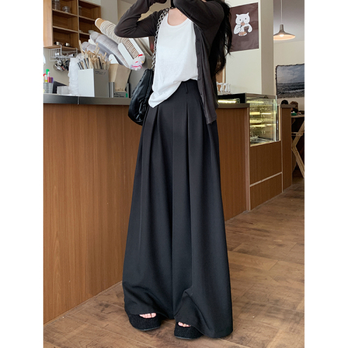 Actual shot of 2024 new loose design suit pants, casual pants, women's wide-leg pants, high-waisted drapey floor-length pants