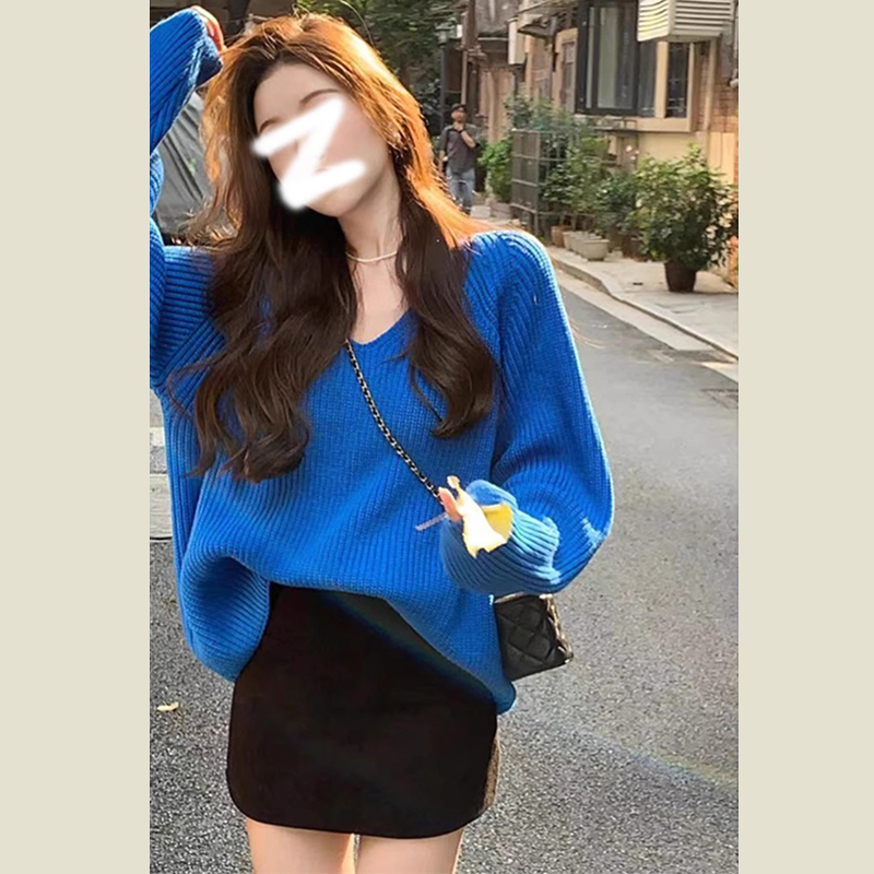 新款聖誕紅色v領毛衣女秋冬季慵懶風寬鬆內搭打底針織上衣厚