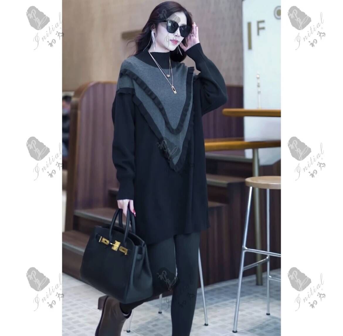 Spring, autumn and winter thickened loose high-end large size high-end mid-length sweater mid-length top