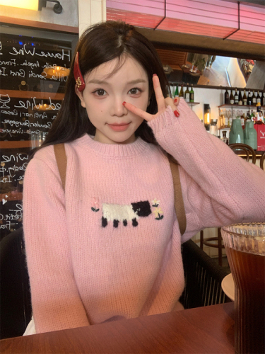 Actual shot of Korean chic simple and cute lamb candy color warm sweater