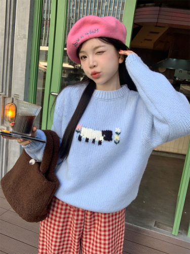 Actual shot of Korean chic simple and cute lamb candy color warm sweater