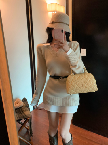 Actual shot~London's past two-piece shirt knitted dress new winter sweater skirt