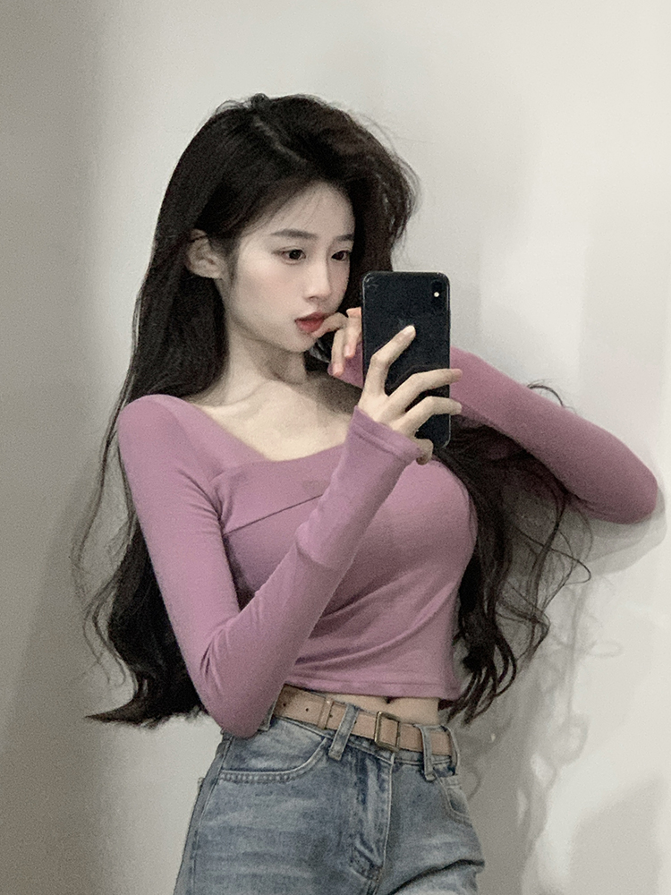 Actual shot ~ pure desire style slimming long-sleeved T-shirt early spring new style