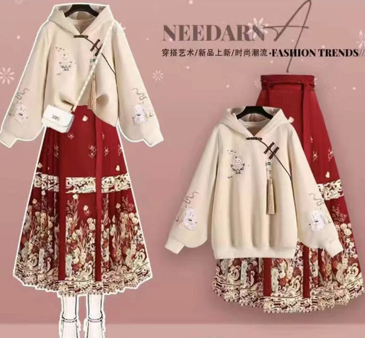 新款古風織金妝花馬面裙明制漢服重工刺繡衛衣兩件套