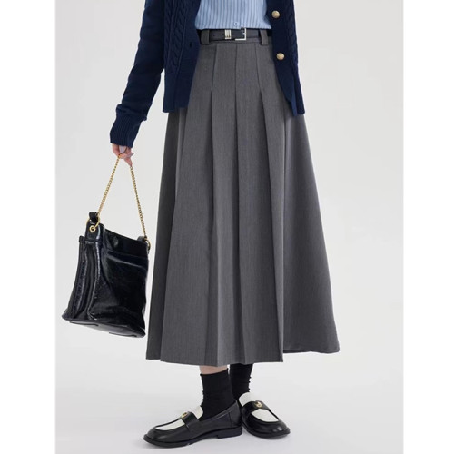 Not a real shot, gray suit mid-length skirt, new niche high-waisted slimming temperament casual pleated skirt