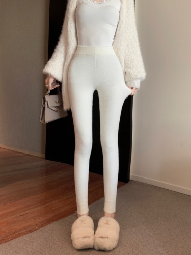 Actual shot~Thickened warm mink velvet leggings to wear as outerwear, high-waisted, slimming, tight-fitting, elastic casual pants