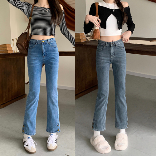 Actual shot of 2024 spring and autumn new plus size women's high waist slim straight jeans fat mm versatile casual pants