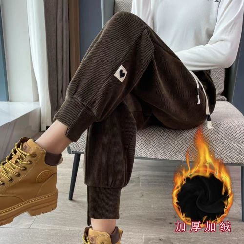 Chenille pants for women in autumn and winter new style velvet thickened sports pants for outer wear slimming high-waisted harem pants for women