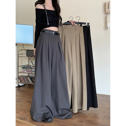 Actual shot of 2024 new loose design suit pants, casual pants, women's wide-leg pants, high-waisted drapey floor-length pants