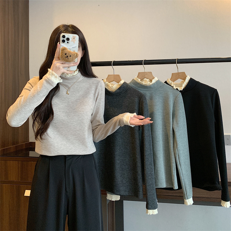 300g cashmere bottoming shirt for women with half turtleneck winter long-sleeved T-shirt design top