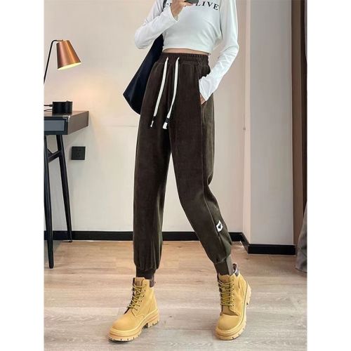 Chenille pants for women in autumn and winter new style velvet thickened sports pants for outer wear slimming high-waisted harem pants for women