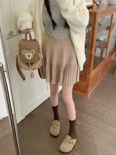 Real shot of 5-color loose and versatile pleated knitted skirt