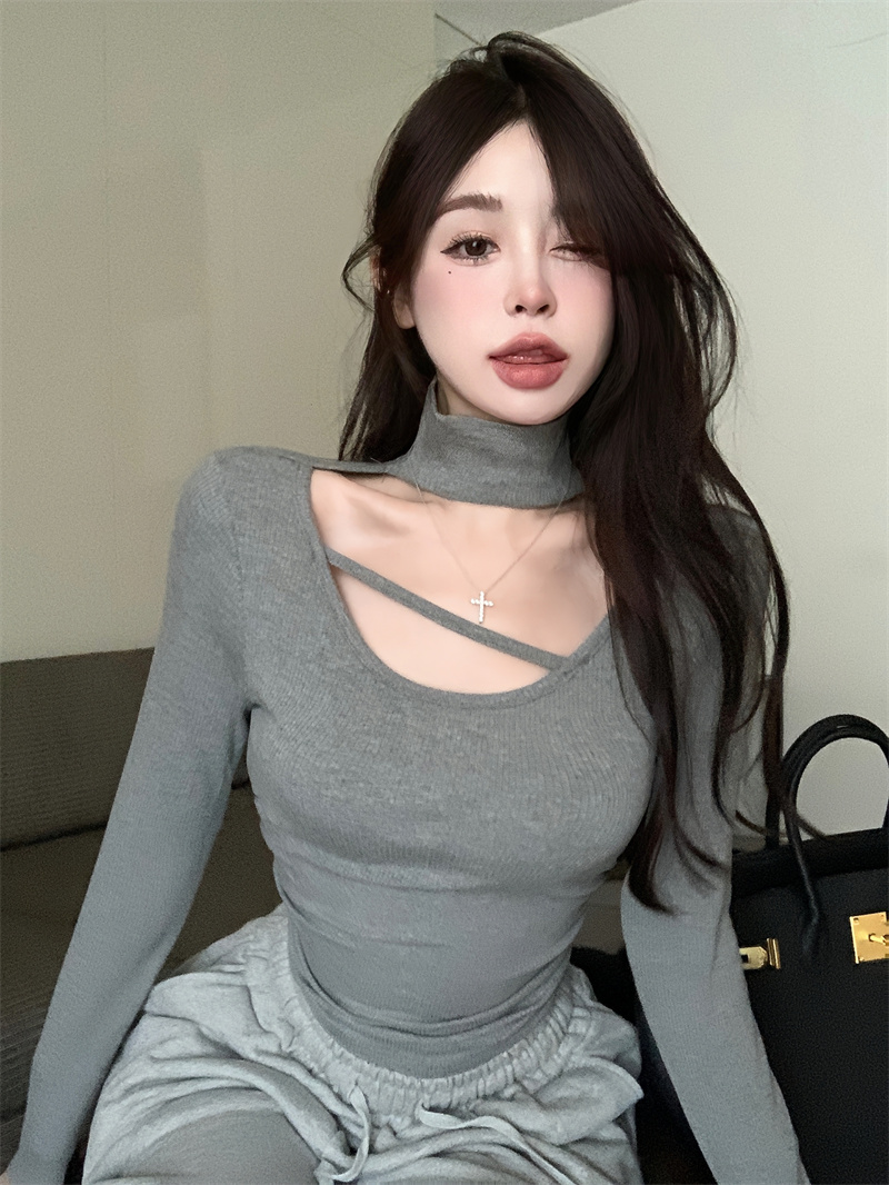 Real shot of designer niche slim-fitting sweater women's turtleneck bottoming top