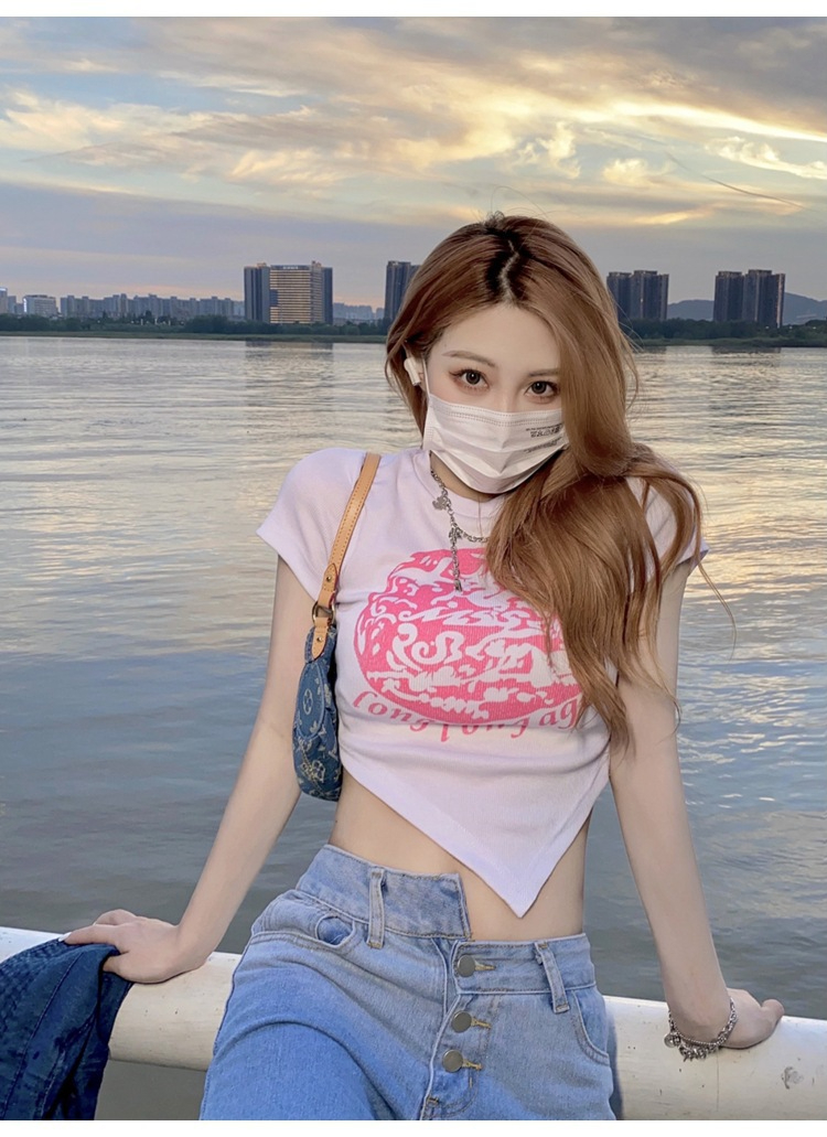 Keng Tiao Summer American Retro Short Sleeve Women's Top Slim Short T-Shirt for Women