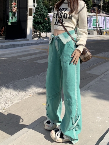 Real shot!  !  !  Dopamine wears simple lapel design hot girl straight wide leg pants