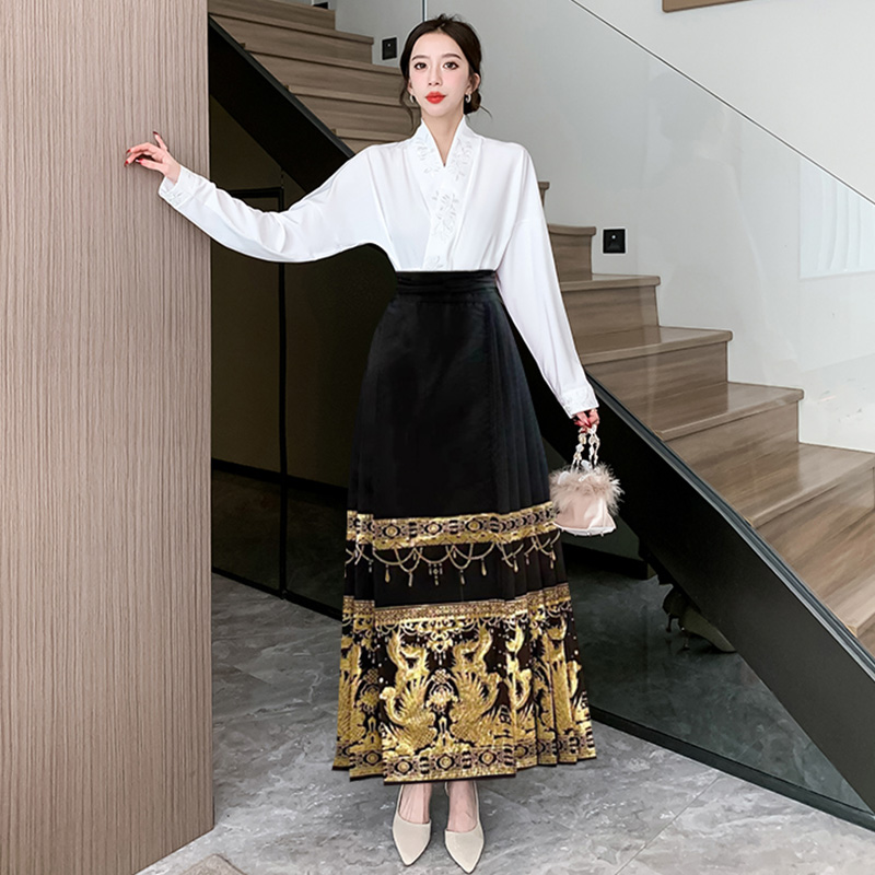 實拍漢服女金鳳凰訂婚禮服新中式紅色馬面裙日常套裝漢服女敬酒服