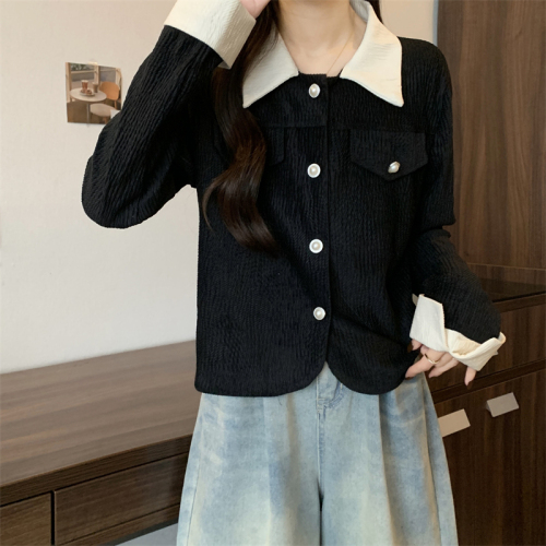 Actual shot of new Korean style autumn and winter retro corduroy all-match short jacket tops for women