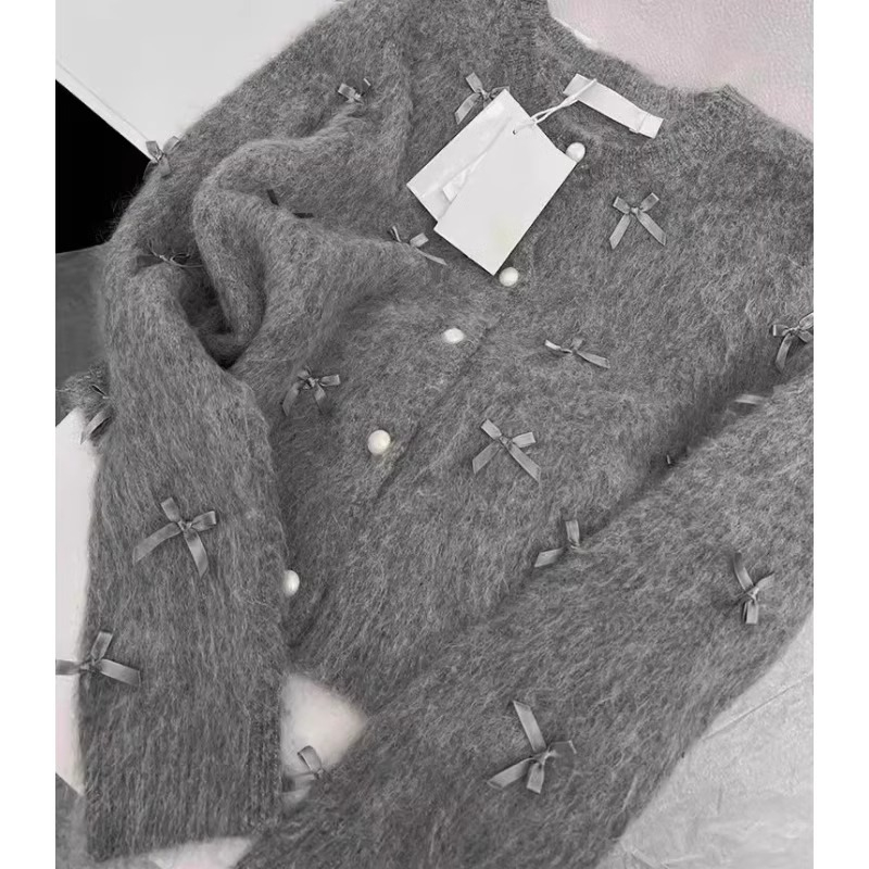 Mohair 2024 winter temperament high-end soft waxy bow design niche sweater for women