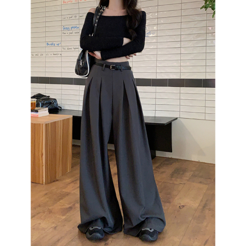 Actual shot of 2024 new loose design suit pants, casual pants, women's wide-leg pants, high-waisted drapey floor-length pants