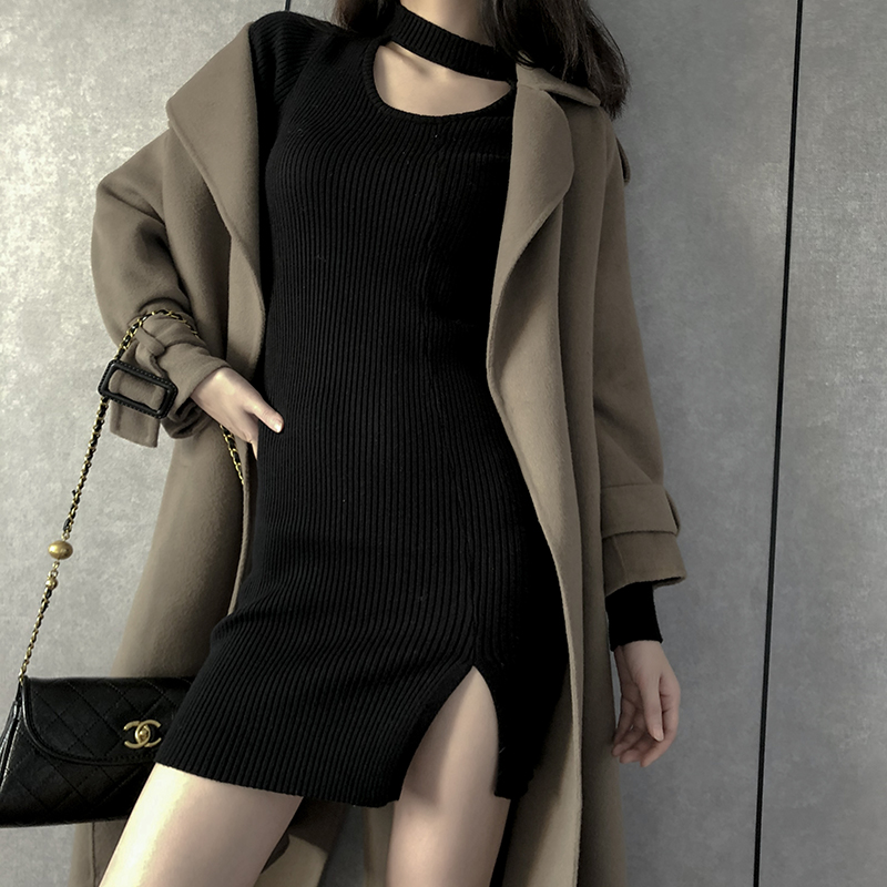 Sexy Black Swan Temperament Slim High Waist Bottoming Mid-Length Knitted Dress Hip Cover Skirt