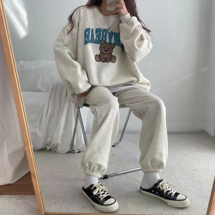 卡通可愛外貿套裝女兩件春秋薄款休閒寬鬆韓版
