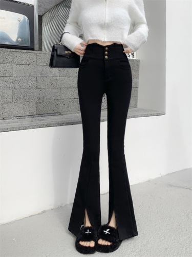Actual shot~~2024 new retro high-waisted elastic tight-fitting slim and versatile micro-flared trousers