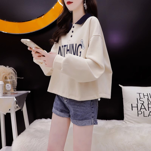 The first release of imitation cotton Chinese cotton composite ball-free spring and autumn thin Polo collar loose versatile zipper sweatshirt women's trendy tops