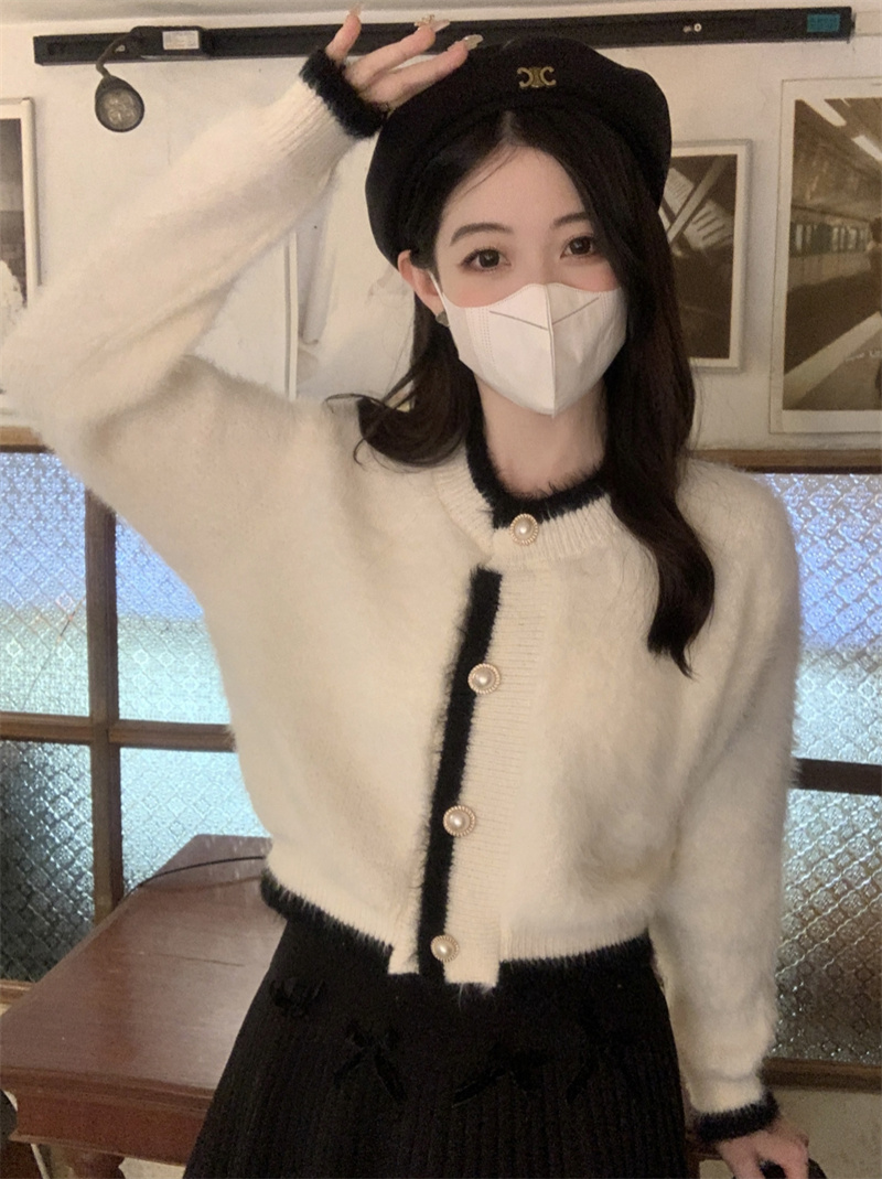 實拍~韓版毛茸茸針織開衫女加厚長袖短款毛衣外套