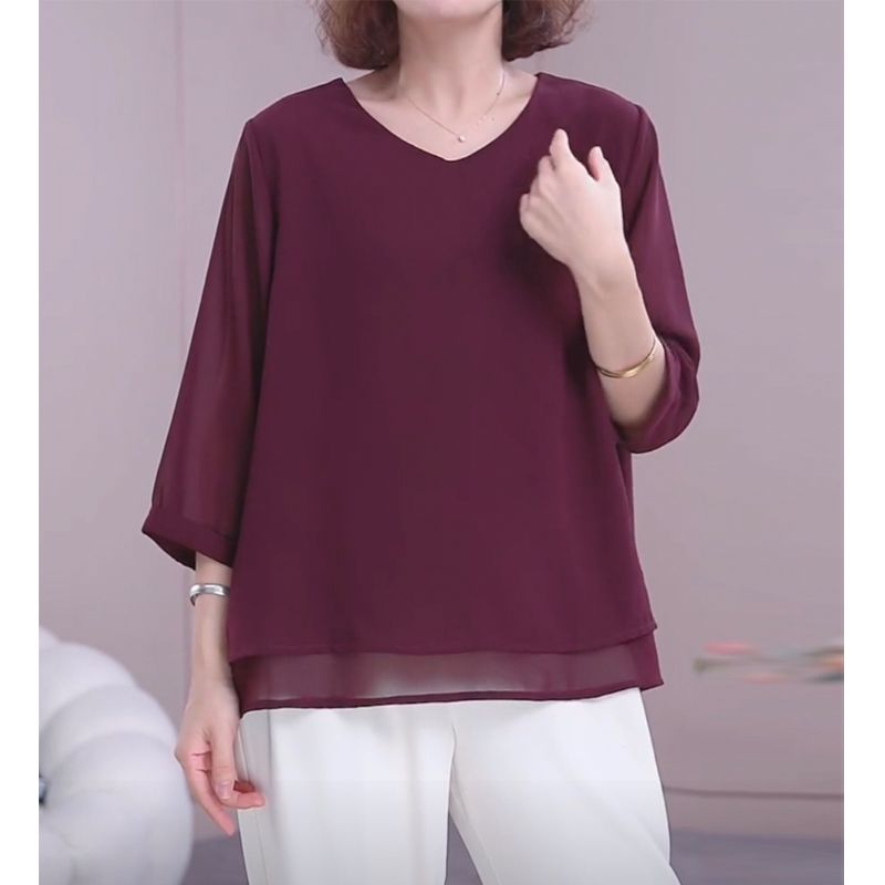 Official picture of the original quality plus size 2024 spring age-reducing tops, loose and slim solid color tops