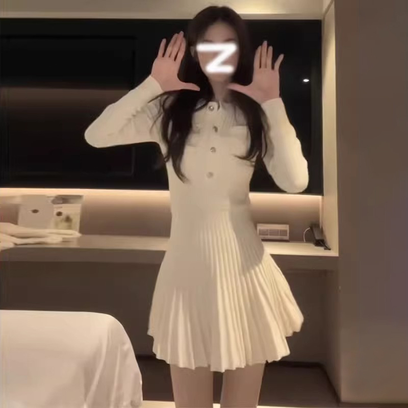 小個子香風針織打底連衣裙子女秋冬季新款高級感內搭毛衣短裙