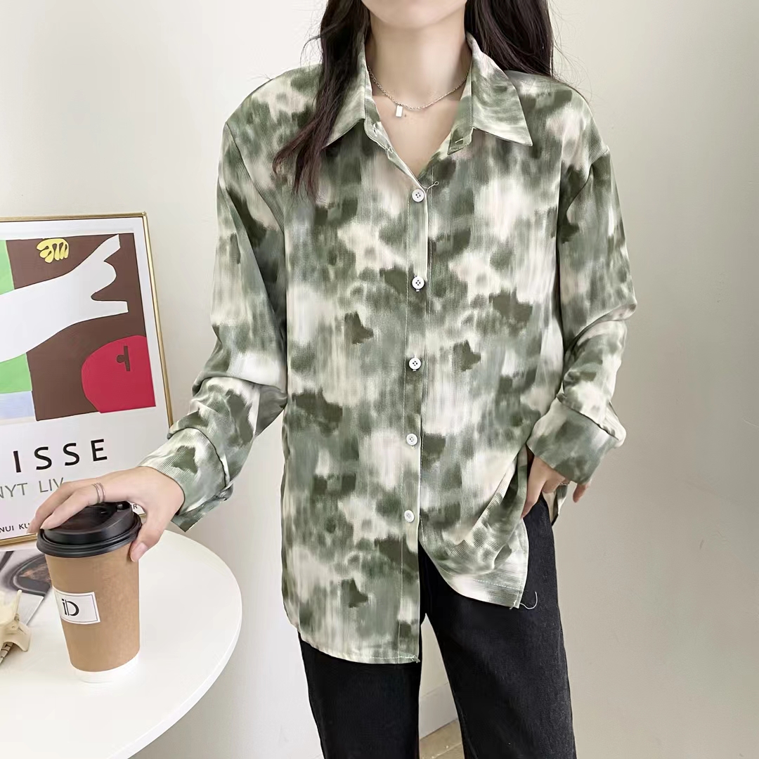 Real shot tie-dye silk shirt women's long-sleeved 2024 spring new top Korean style versatile niche casual chiffon shirt